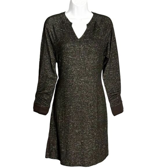 CAbi PJ Sweater Dress XS Black Marled Boho V Neck Long Sleeve Casual Cozy Knit - Picture 1 of 10